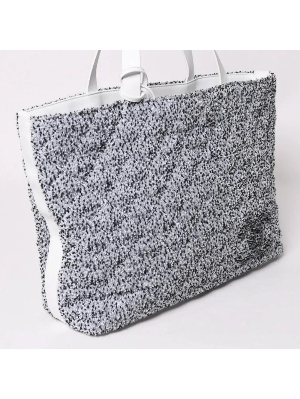 Chanel Cruise Collection Pile Beach Terry Cloth CC Logo White Gray Tote Bag